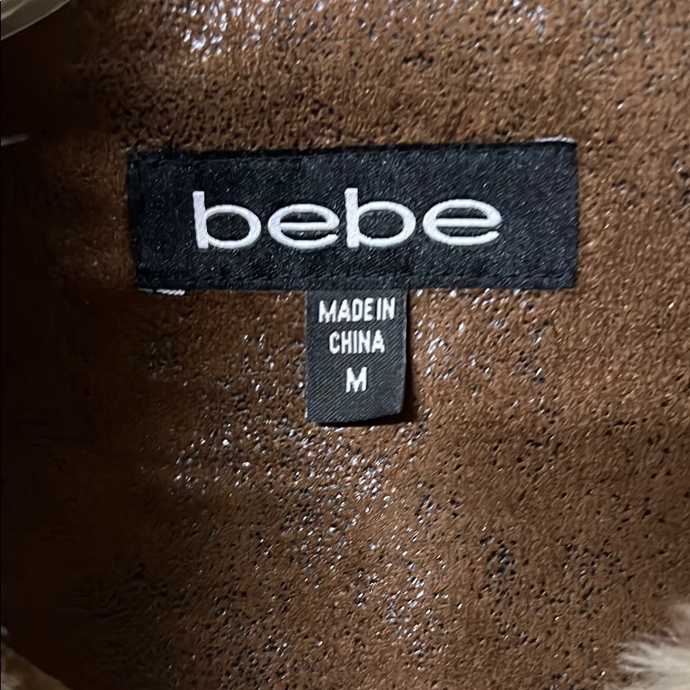 Sold 🤎Rare Y2K BEBE Brown Bomber Jacket with Cream faux shearling fur - Picture 3 of 6